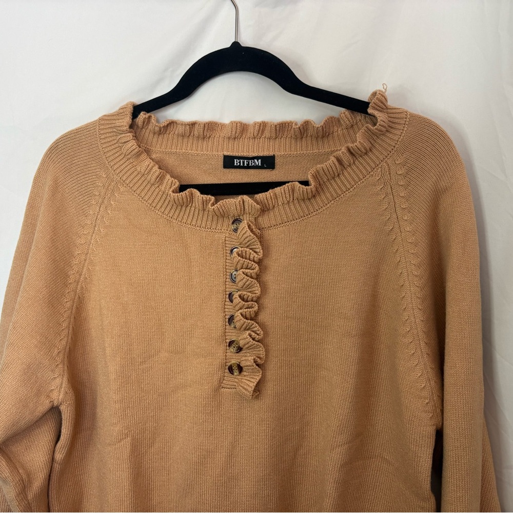 Beige Ruffle Detail Sweater - Picture 3 of 7